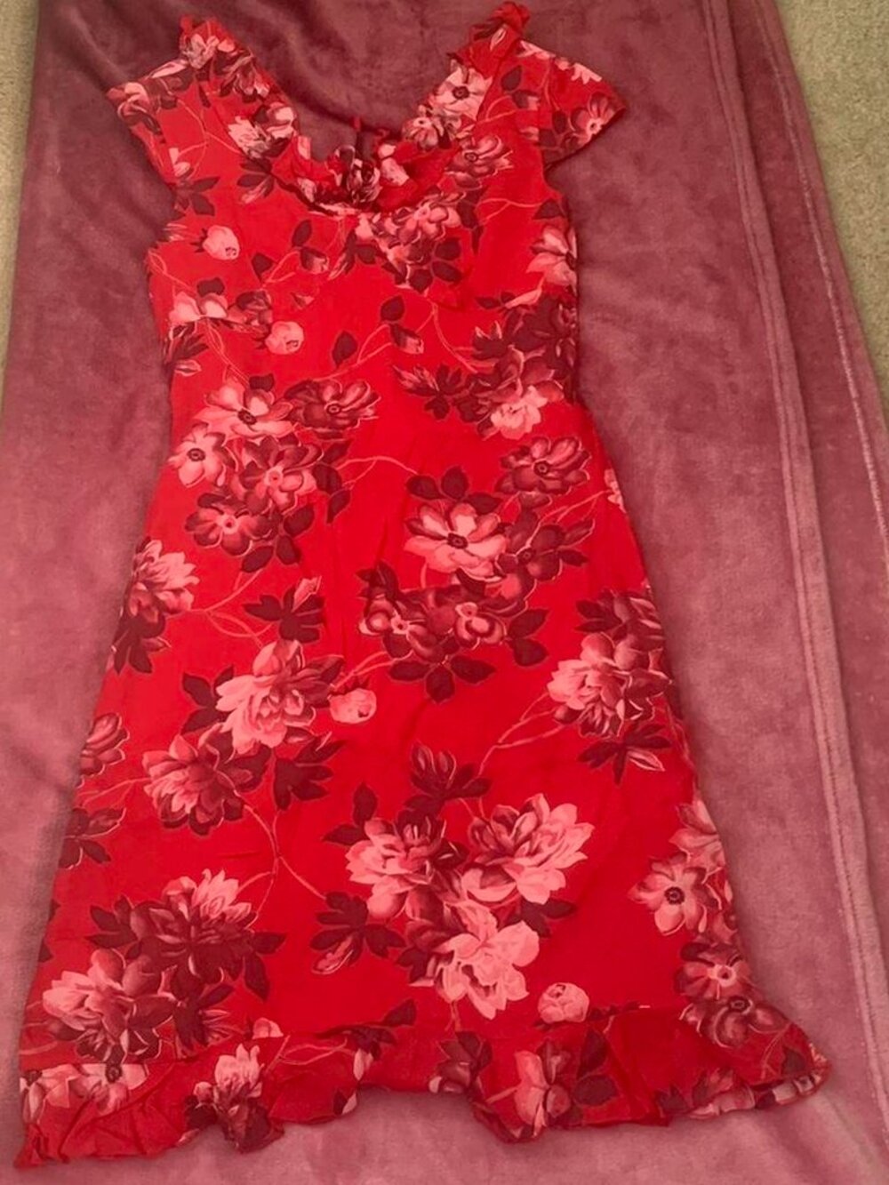 Vintage 90s red floral knee length dress - Picture 7 of 7